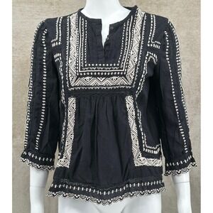 Rebecca Taylor Top Womens 6‎ Black Embroidered Boho Peasant 100% Cotton Feminine